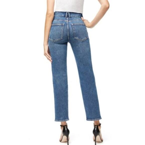GOOD AMERICAN Blue High Rise Twist Seam Straight Leg Denim Jeans Sz. 2 26 - Picture 2 of 4